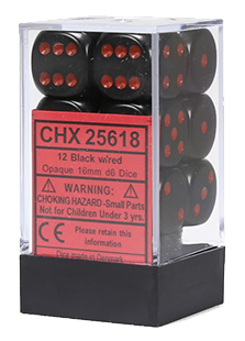 Chessex Opaque 12x16mm Dice Black with Red
